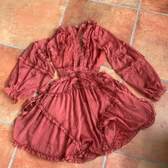 Fashion Nova open lace back dress color red brick - Picture 1 of 5